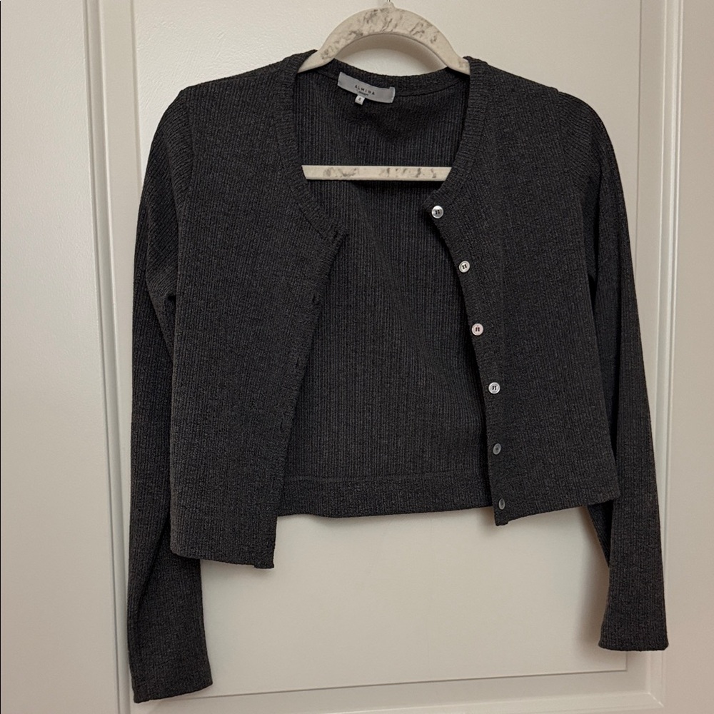 Women's Grey Cardigan minimal Sweater Almina Concept elevated